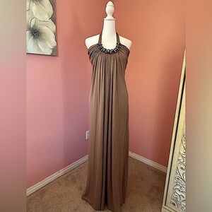 Y2K bohemian glam chic bling embellished long maxi halter dress Deadstock NWT LG